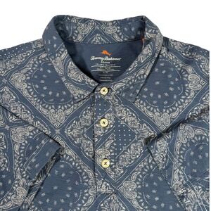 Tommy Bahama Jeans Island Crafted Mens Blue Paisley Short Sleeve Polo Shirt XL